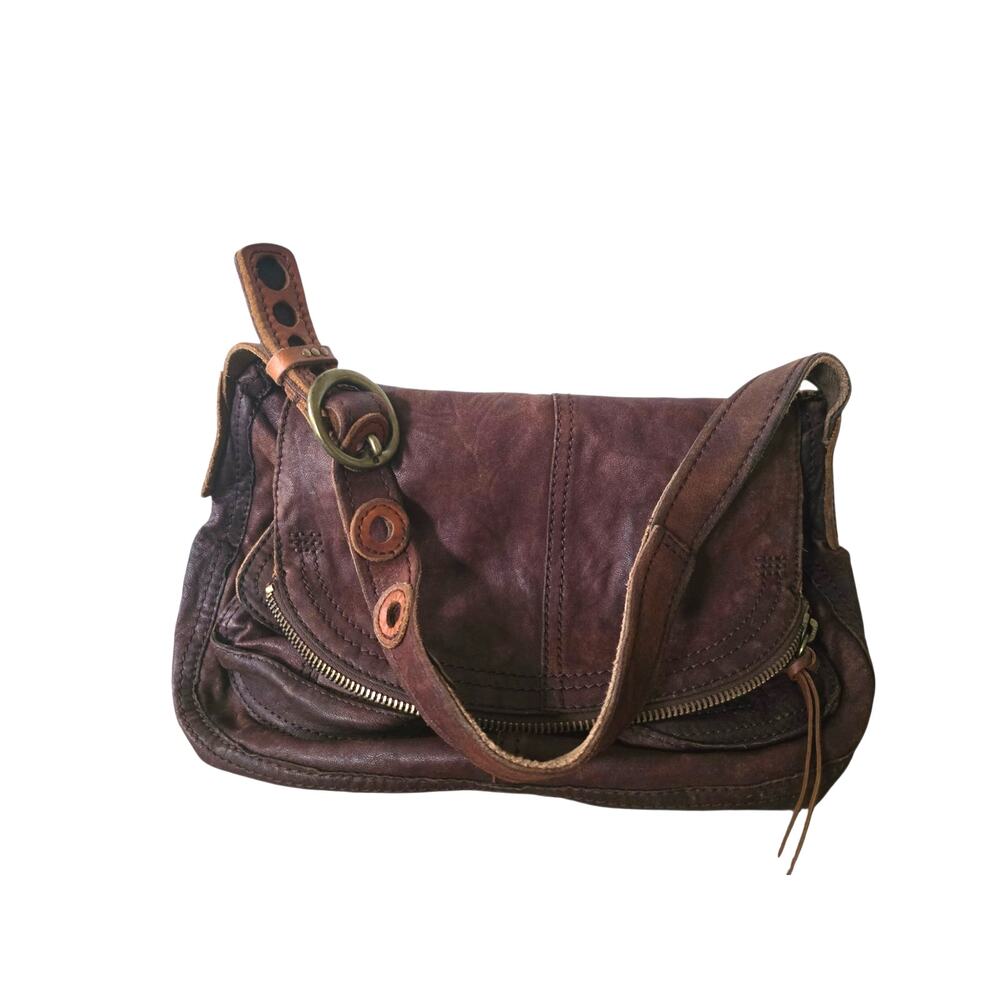 Lucky Brand Leather Satchel Bag Buckle Strap  Western Style